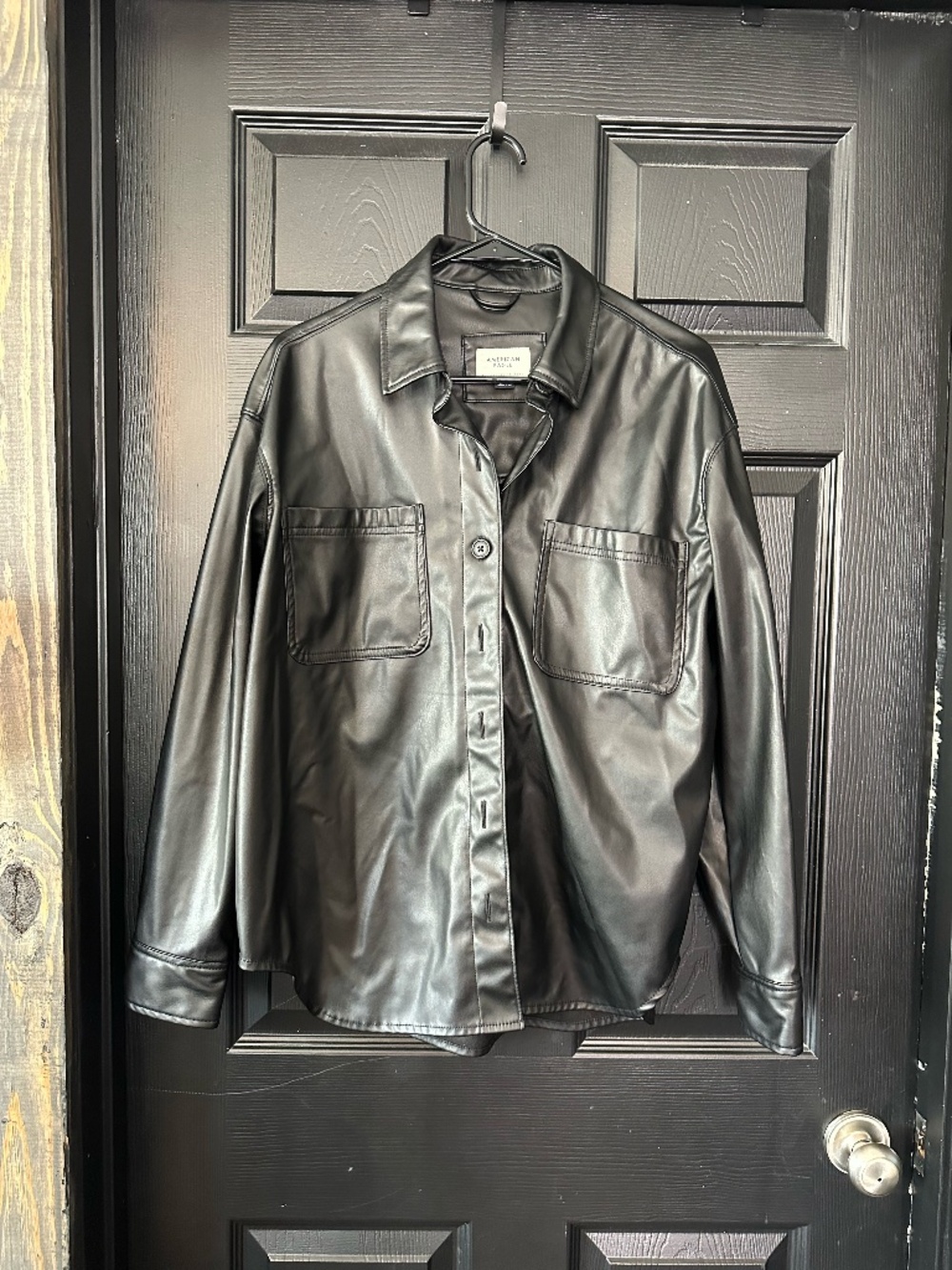 American Eagle black faux leather shirt jacket 🖤